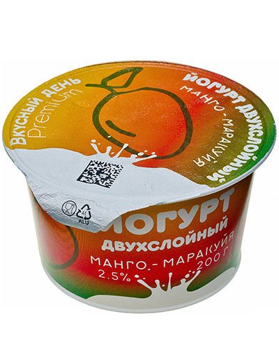 Йогурт двухслойный &quot;Манго-маракуйя&quot; - натуральное детское питание от Саратовского комбината.
